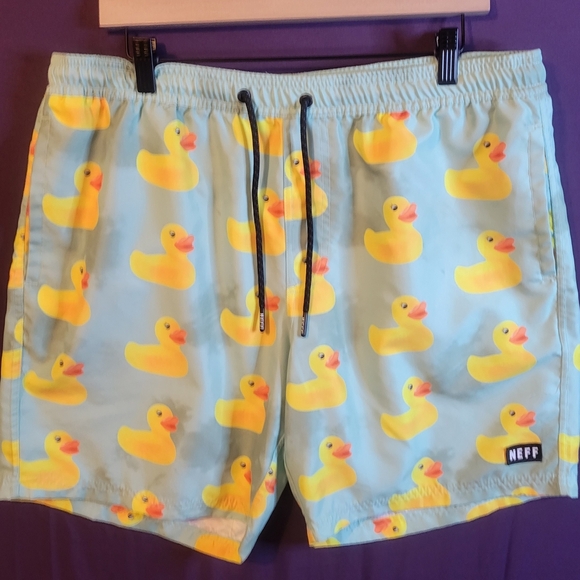 Neff Blue Swim Trunks with Yellow Duck Print - Picture 1 of 11